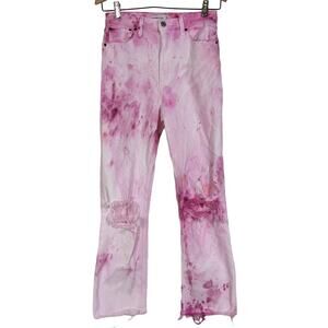 Abercrombie Ultra High Rise Ankle Straight Distressed Tie Dye Jeans Size 27 Pink